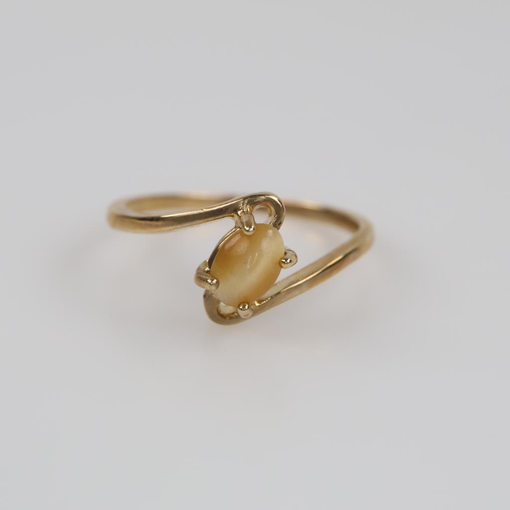 10kt Gold 2 Tone Caramel Brown White Stone Ring