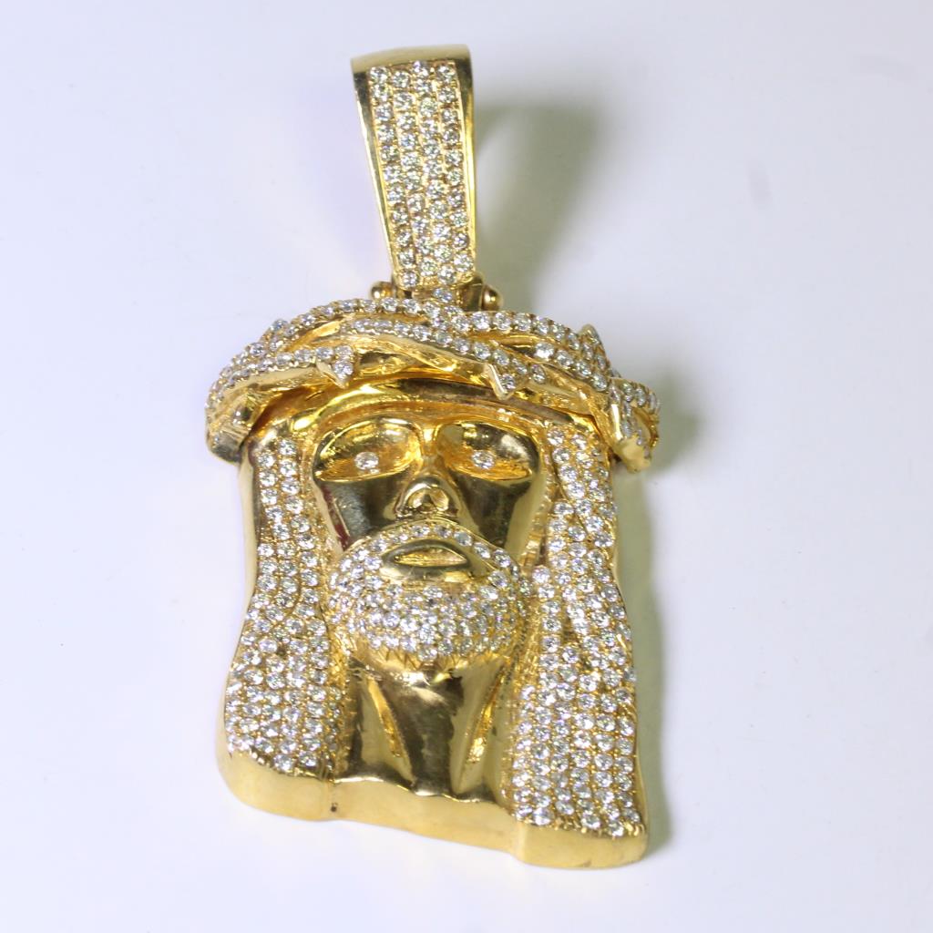10kt Gold 77g Diamond Accented Christ Head Pendant Property Room 10kt Gold 77g Diamond Accented Christ Head Pendant