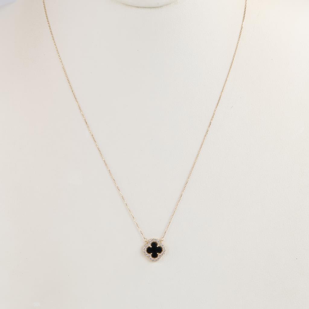 10kt Gold Black And Clear Stones Pendant And Necklace