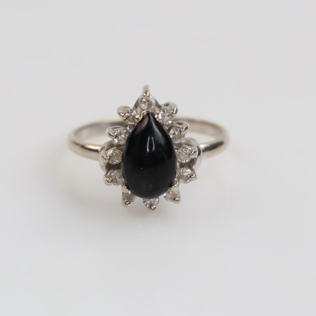10kt Gold Black Stone Diamond Accent Ring