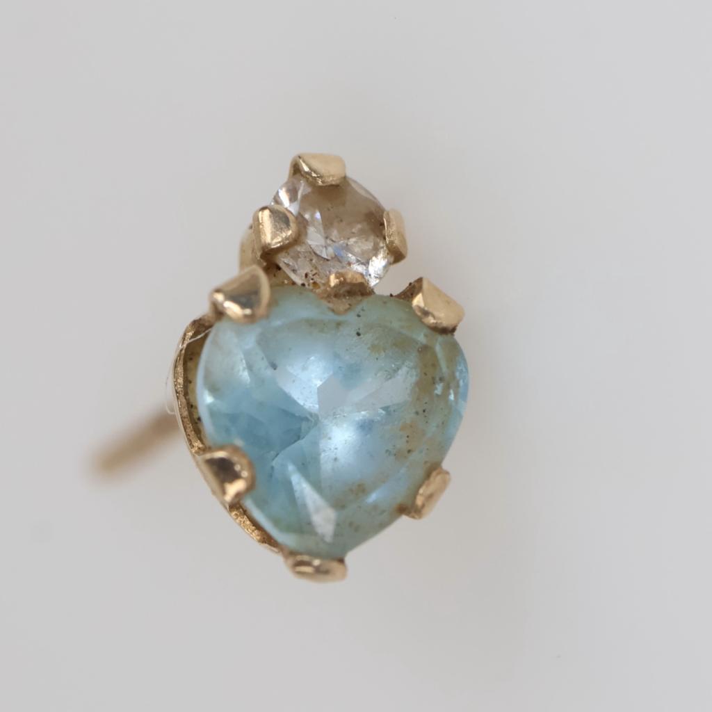 10kt Gold Blue Stone Clear Stone Accent Stud Earring