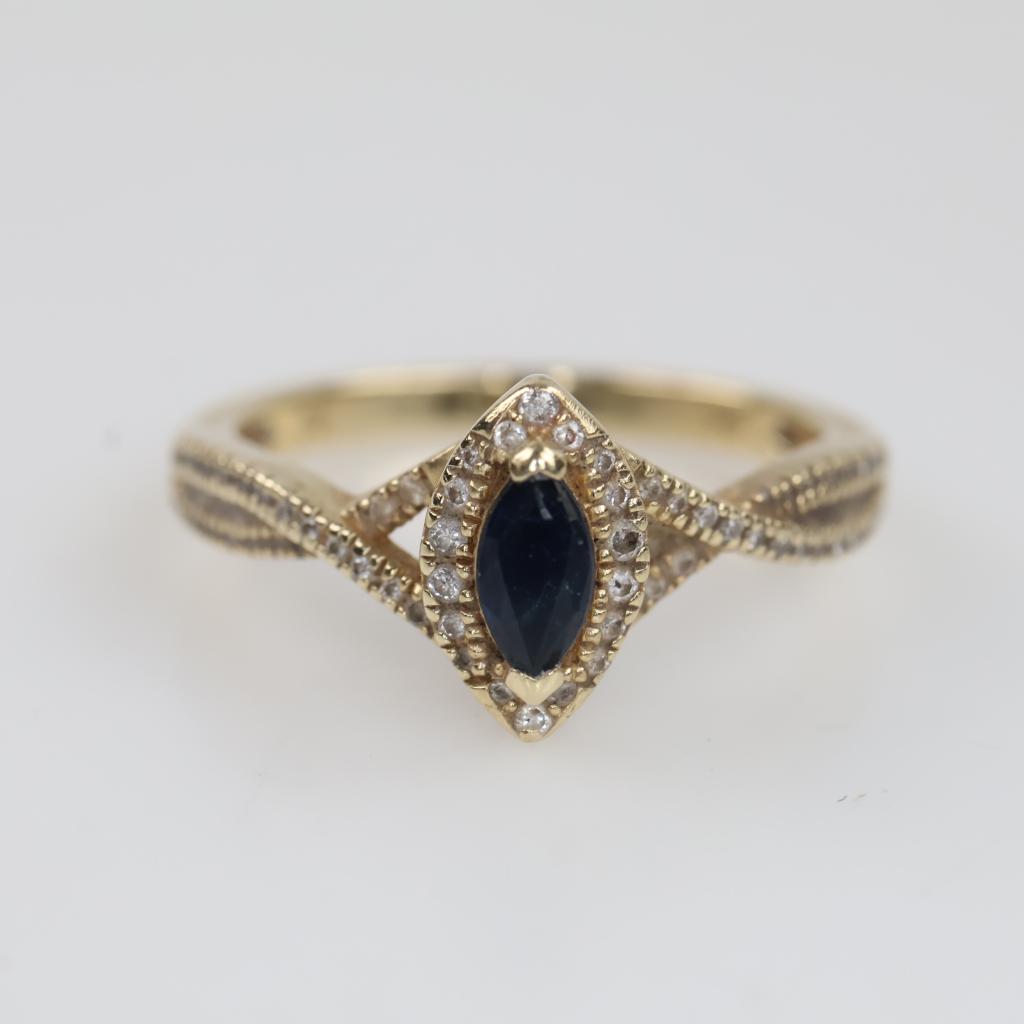 10kt Gold Blue Stone Diamond Accent Ring