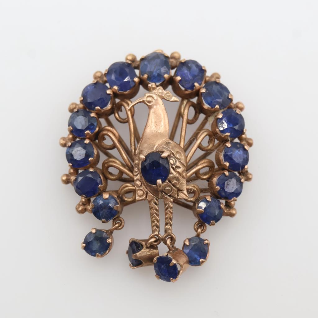 10kt Gold Blue Stone Peacock Piece