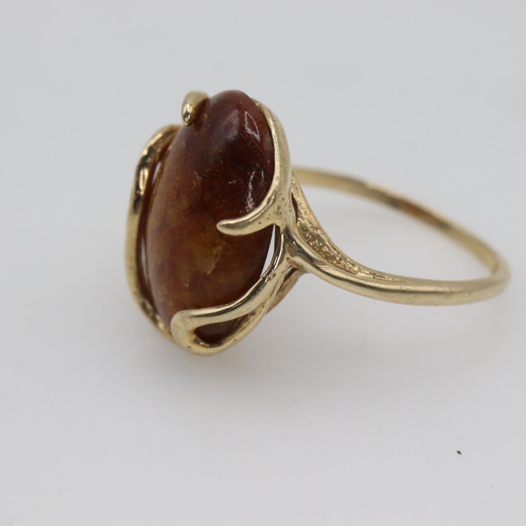 Bague Plaqué Or 14K Avec Pierre Centrale Brune - Taille 5.5, Occasion