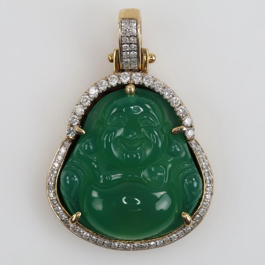 10kt Gold Carved Nephrite Jade Buddha Pendant
