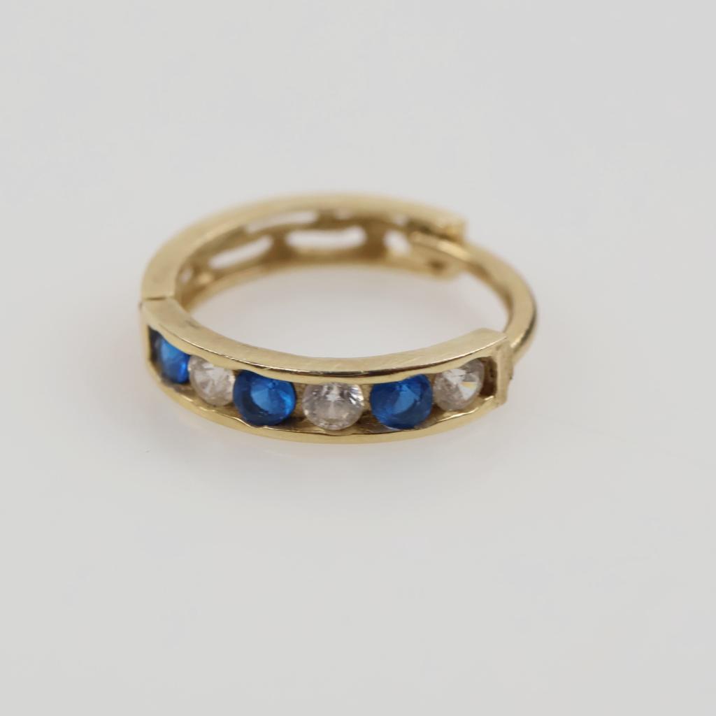 10kt Gold Clear And Blue Stone Single Hoop Earring