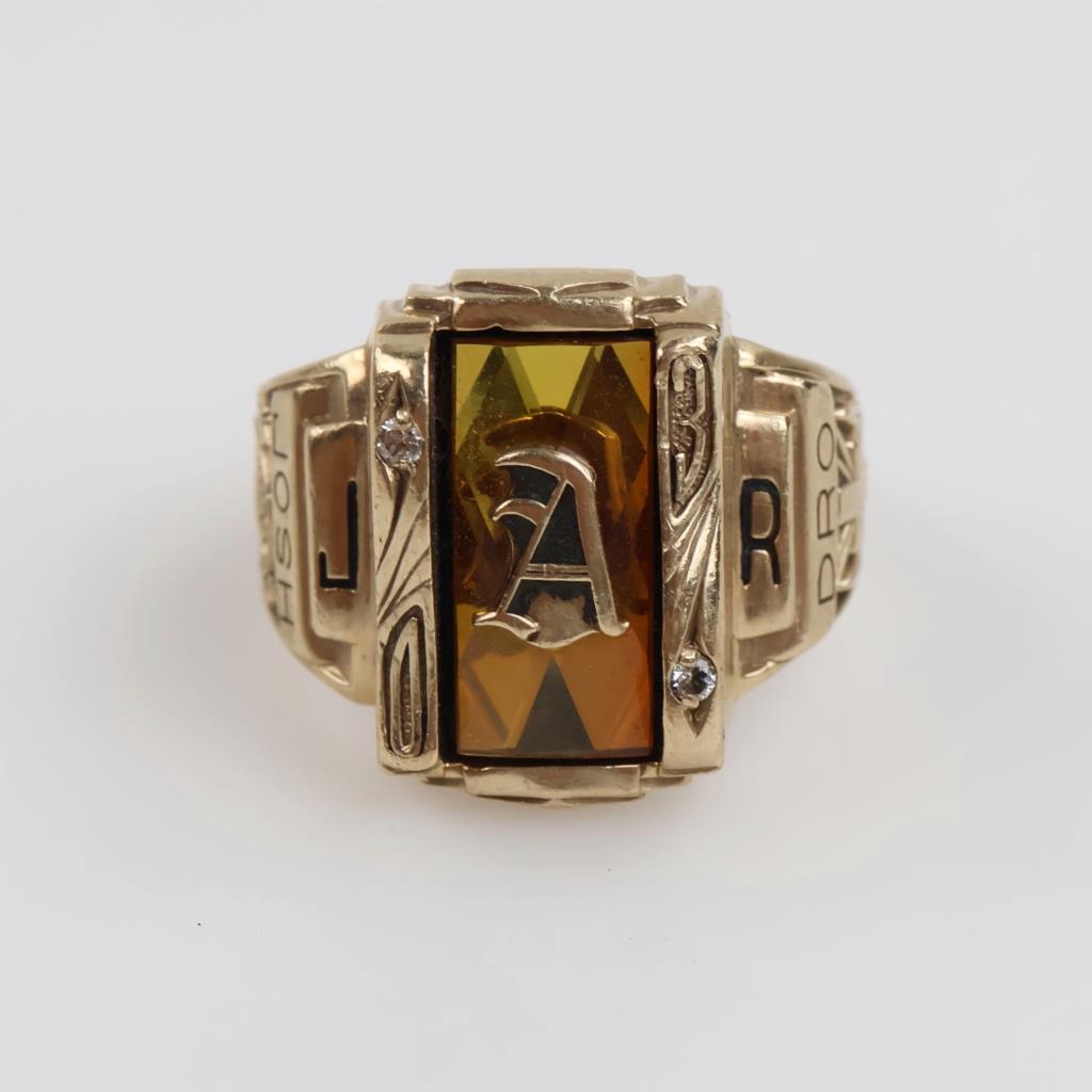 10kt Gold Clear And Yellow Stone Class Ring