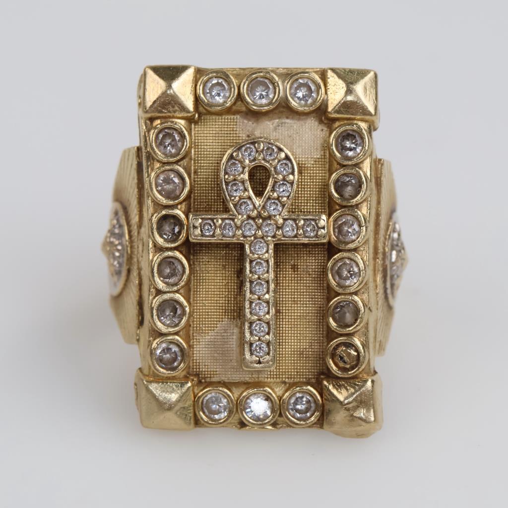 10kt Gold Clear Stone Ankh Ring