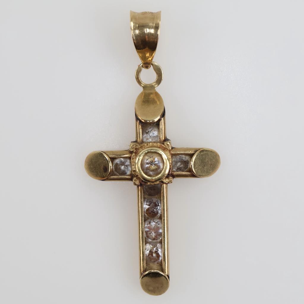 10kt Gold Clear Stone Cross Pendant