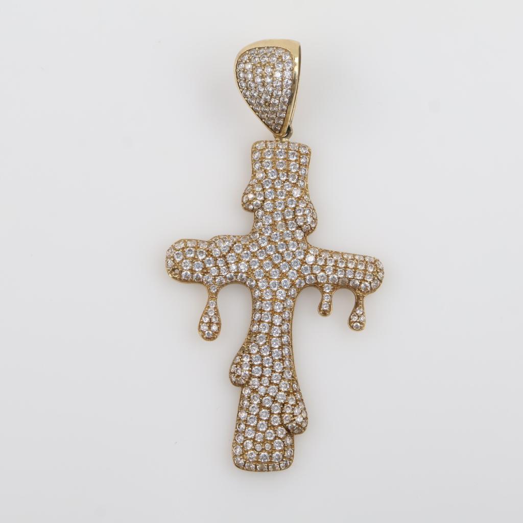 10kt Gold Clear Stone Cross Pendant
