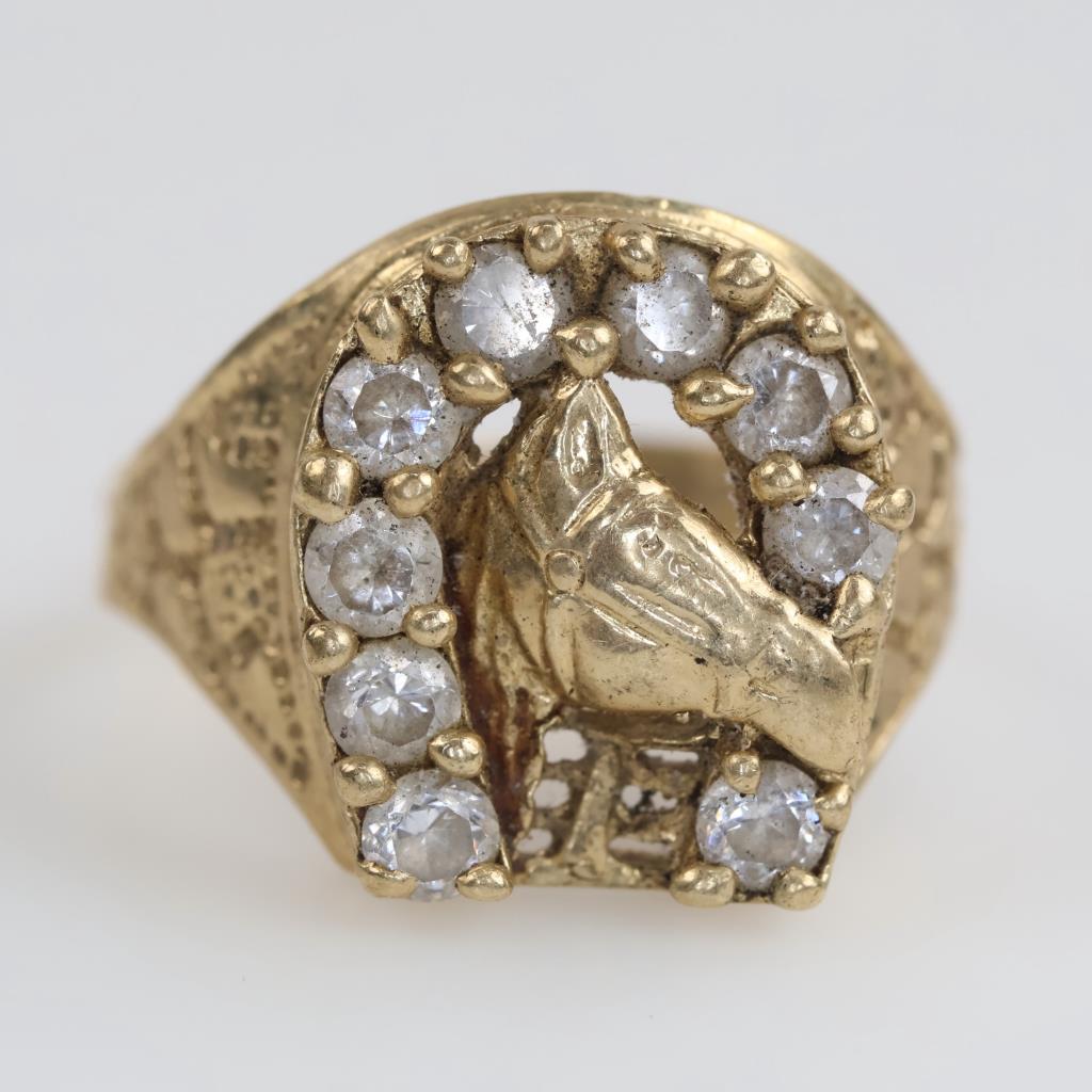 10kt Gold Clear Stone Equestrian Ring