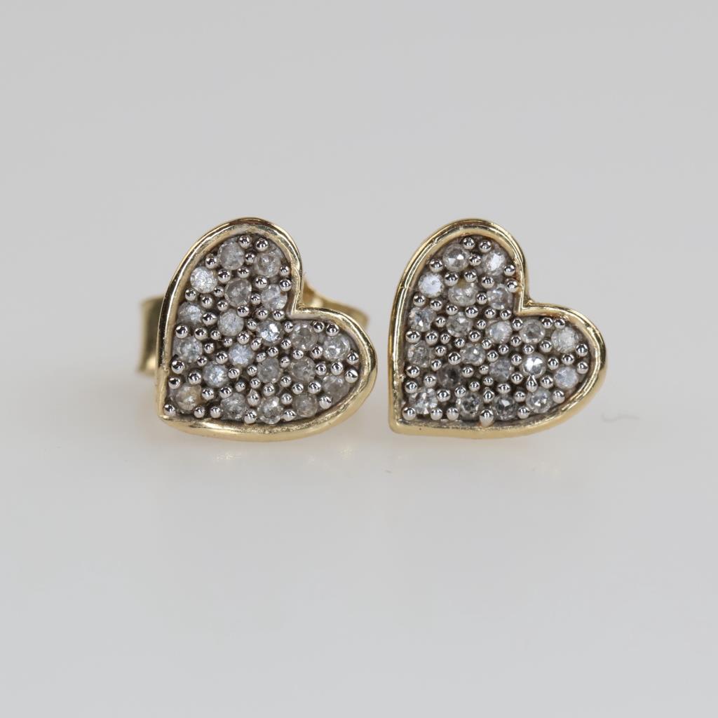 10kt Gold Clear Stone Heart Stud Earrings