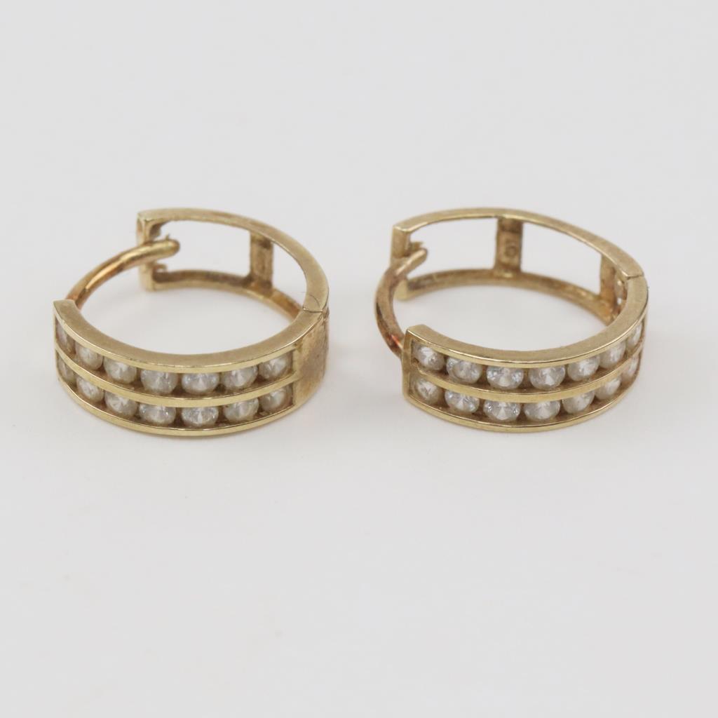 10kt Gold Clear Stone Hoop Earrings Property Room