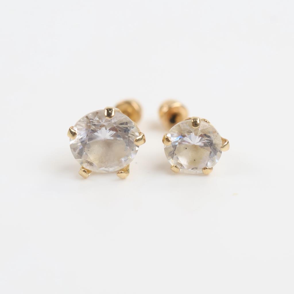 10kt Gold Clear Stone Mismatched Earrings