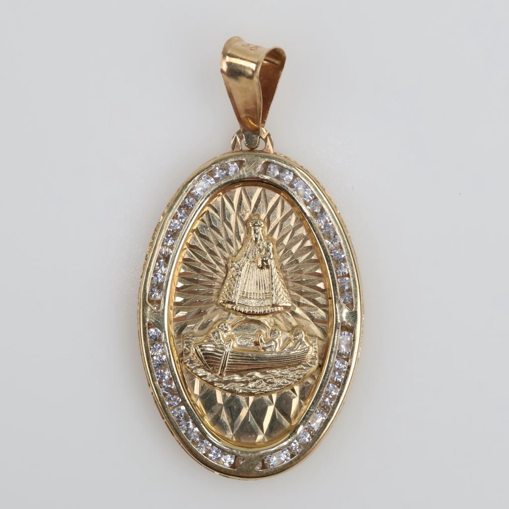10kt Gold Clear Stone Semi-Hollow Oval Pendant