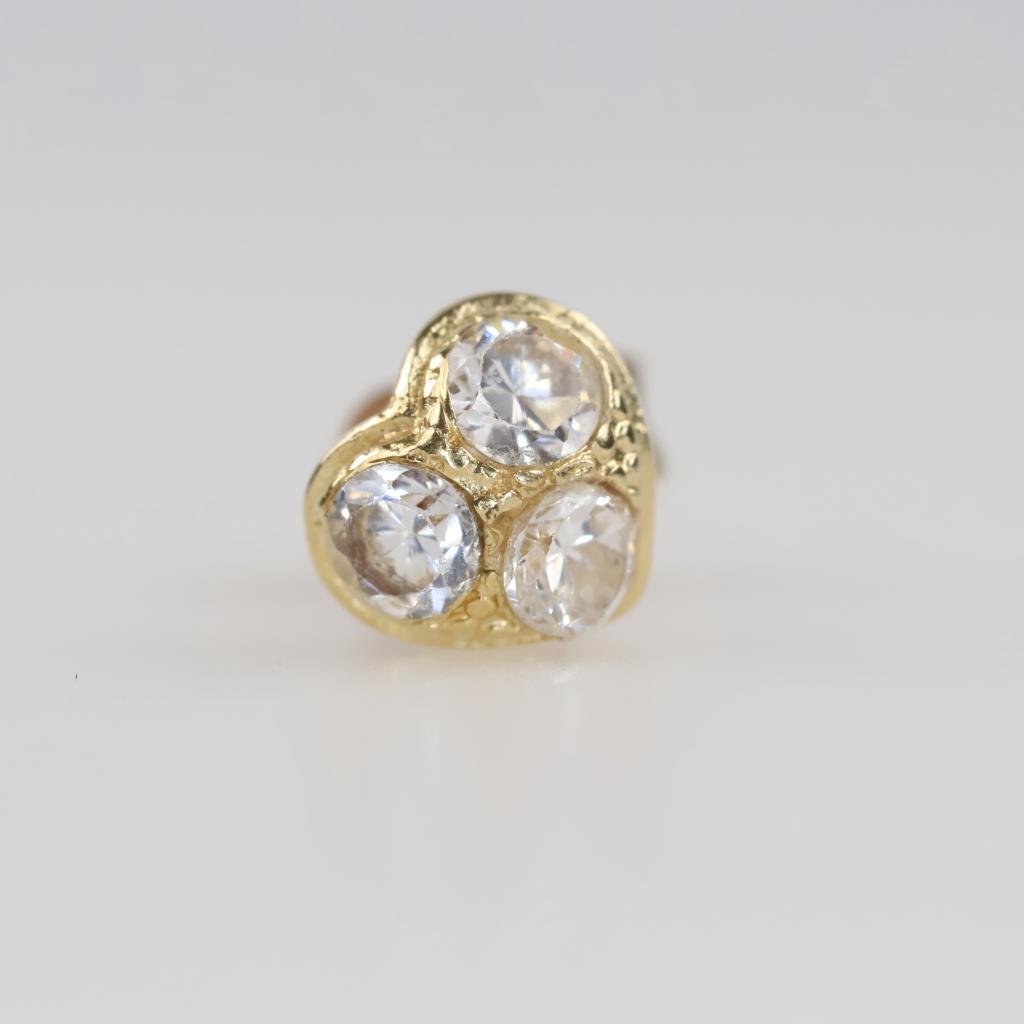 10kt Gold Clear Stone Single Heart Earring