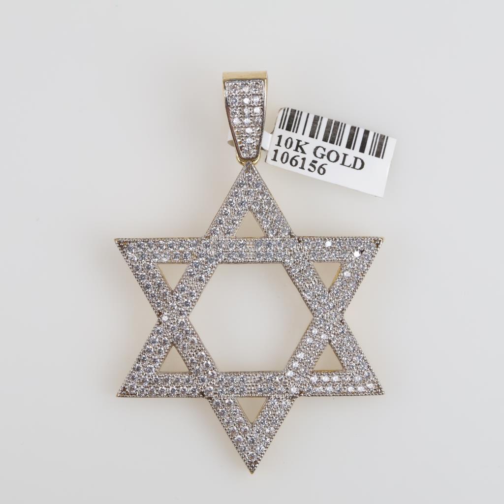 10kt Gold Clear Stone Star Of David Pendant