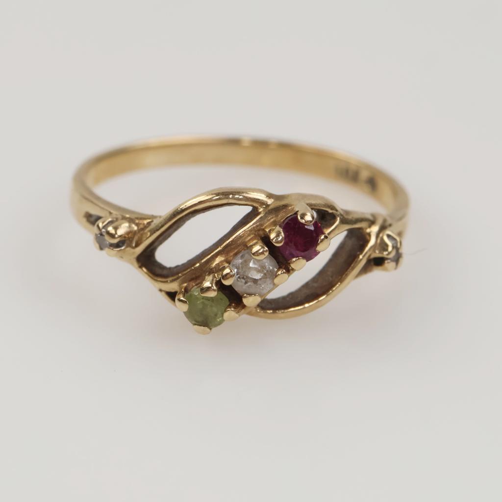 10kt Gold Diamond Accent Multicorlored Stone Ring