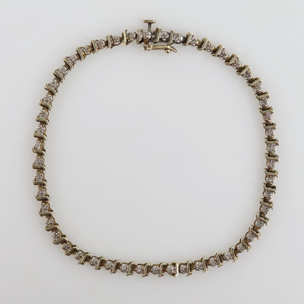 10kt Gold Diamond Hollow Link Tennis Bracelet