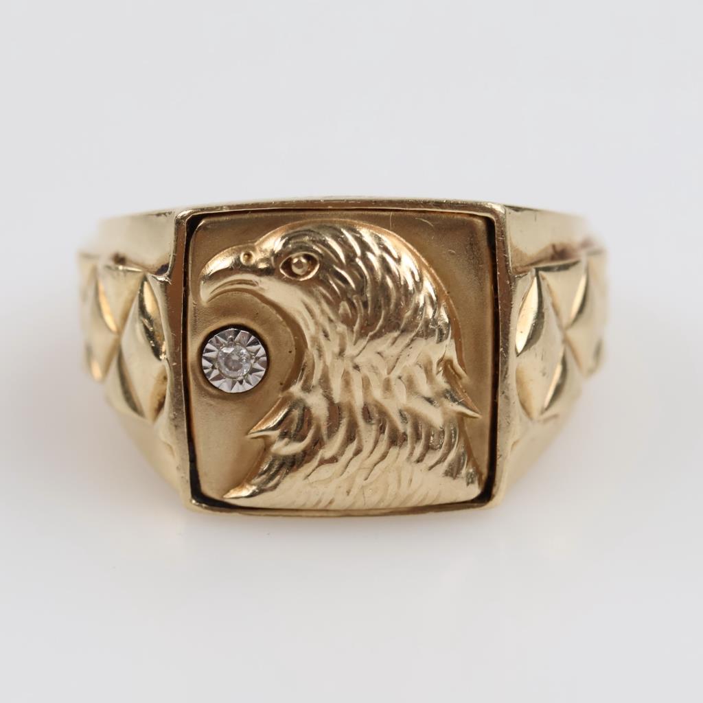 10kt Gold Diamond Hollow Signet Ring