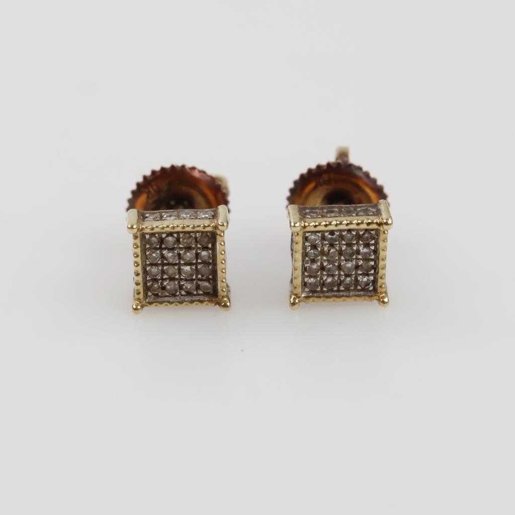 10kt Gold Diamond Square Stud Earrings