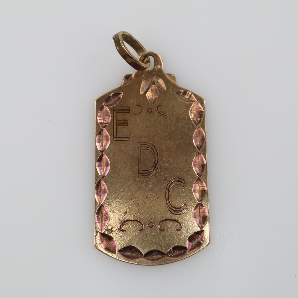 10kt Gold Engraved Tag Pendant