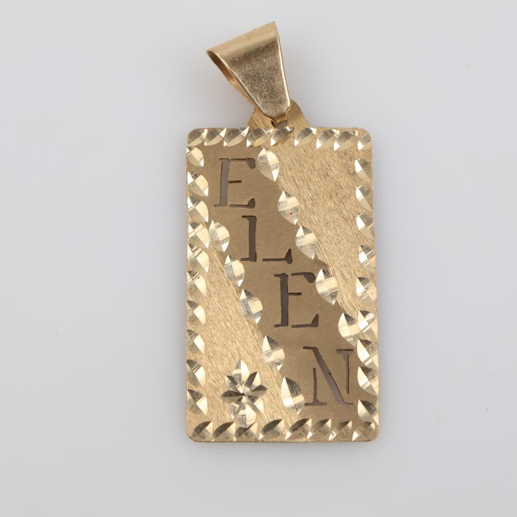 10kt Gold Engraved Tag Pendant