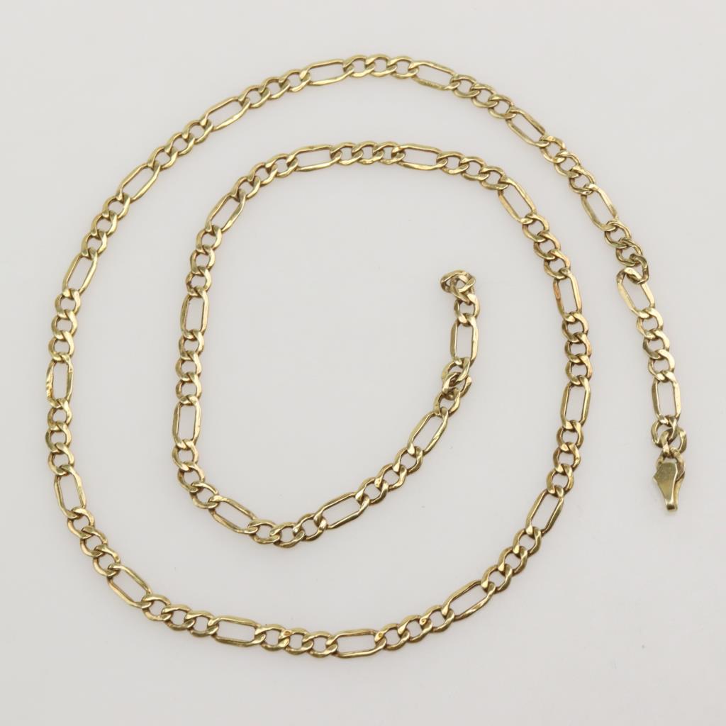 14K Solid Yellow Gold 7.5mm Flat Figaro Link Chain Necklace 24 Inch Pendant Charm Fine Jewelry For Women Gifts For Her