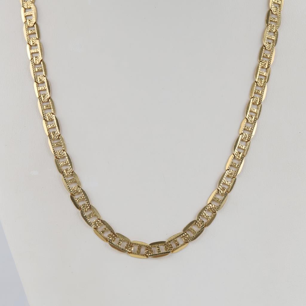 10kt Gold Flat Mariner Link Necklace -Evaluated By Our Certified Gemologist-AGS/GIA