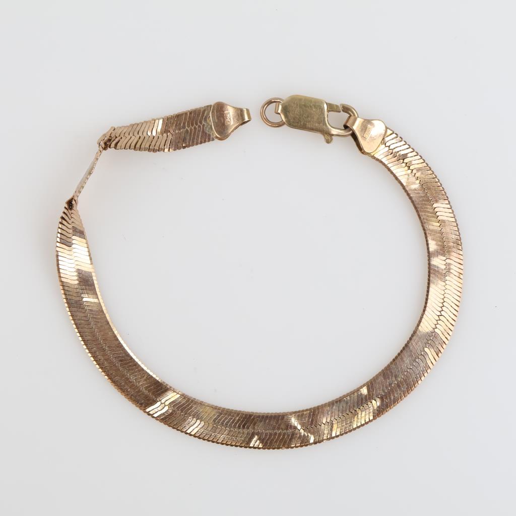 10kt Gold Herringbone Chain Link Bracelet