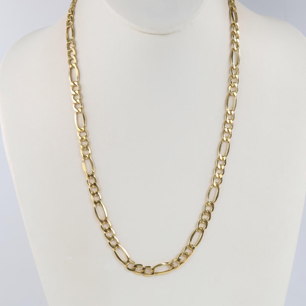 10kt Gold Hollow Figaro Chain Link Necklace