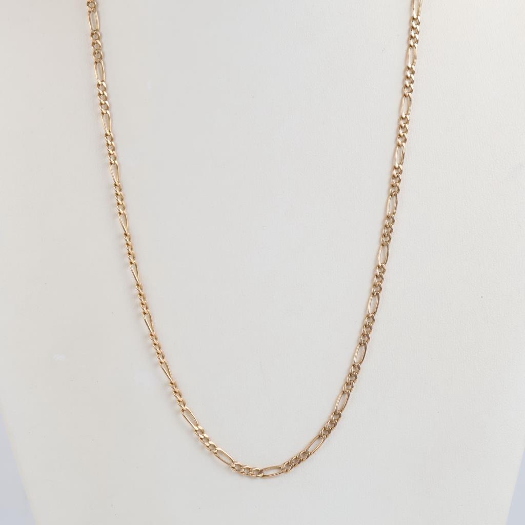 10kt Gold Hollow Figaro Chain Link Necklace