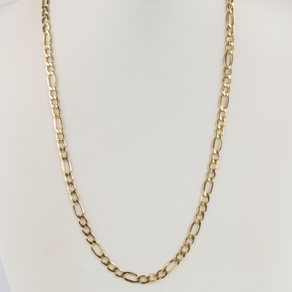 10kt Gold Hollow Figaro Chain Link Necklace