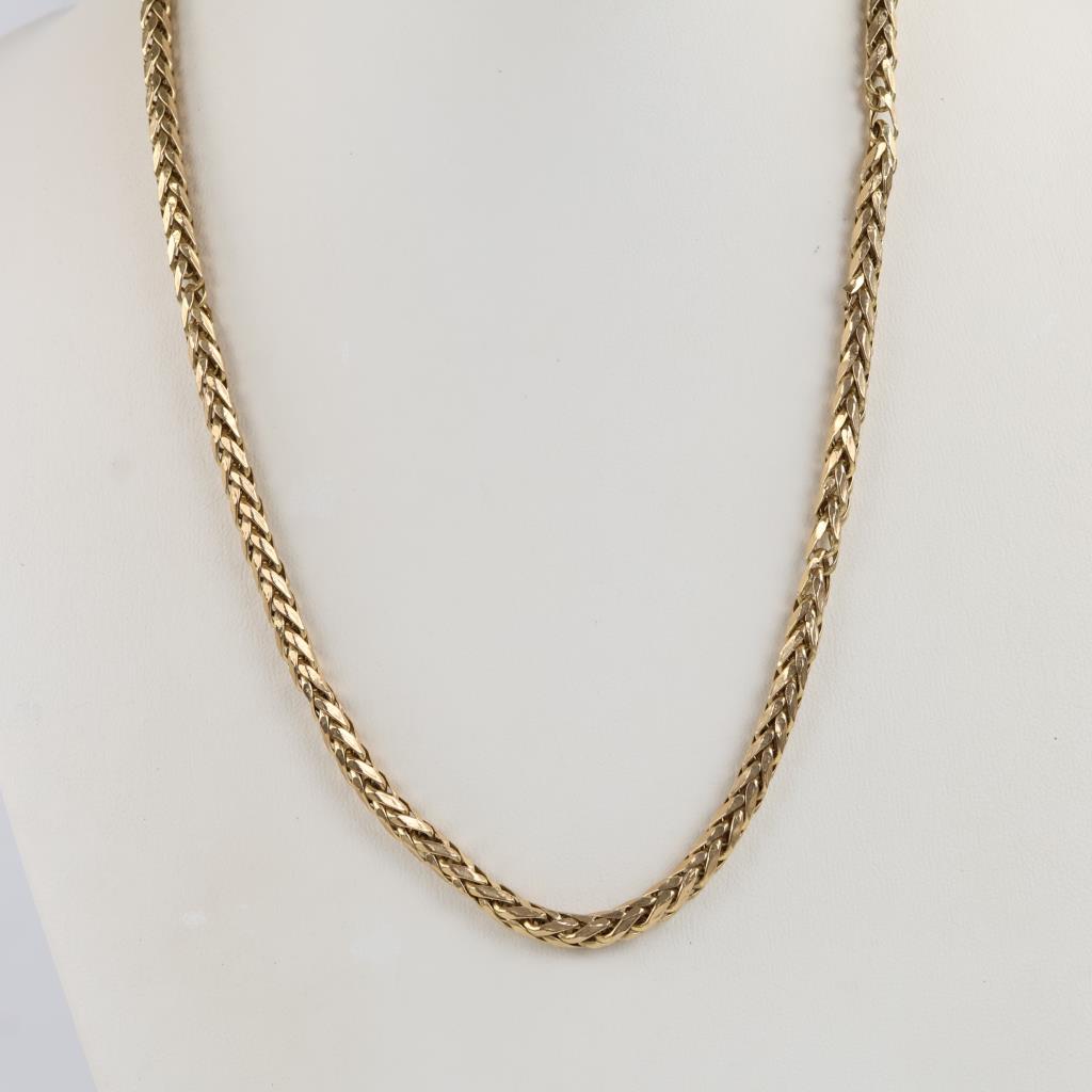 10kt Gold Hollow Open Weave Wheat Link Necklace