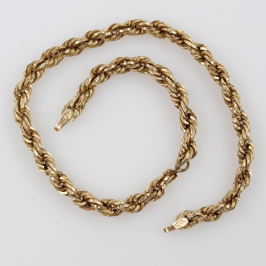 10kt Gold Hollow Rope Chain Bracelet