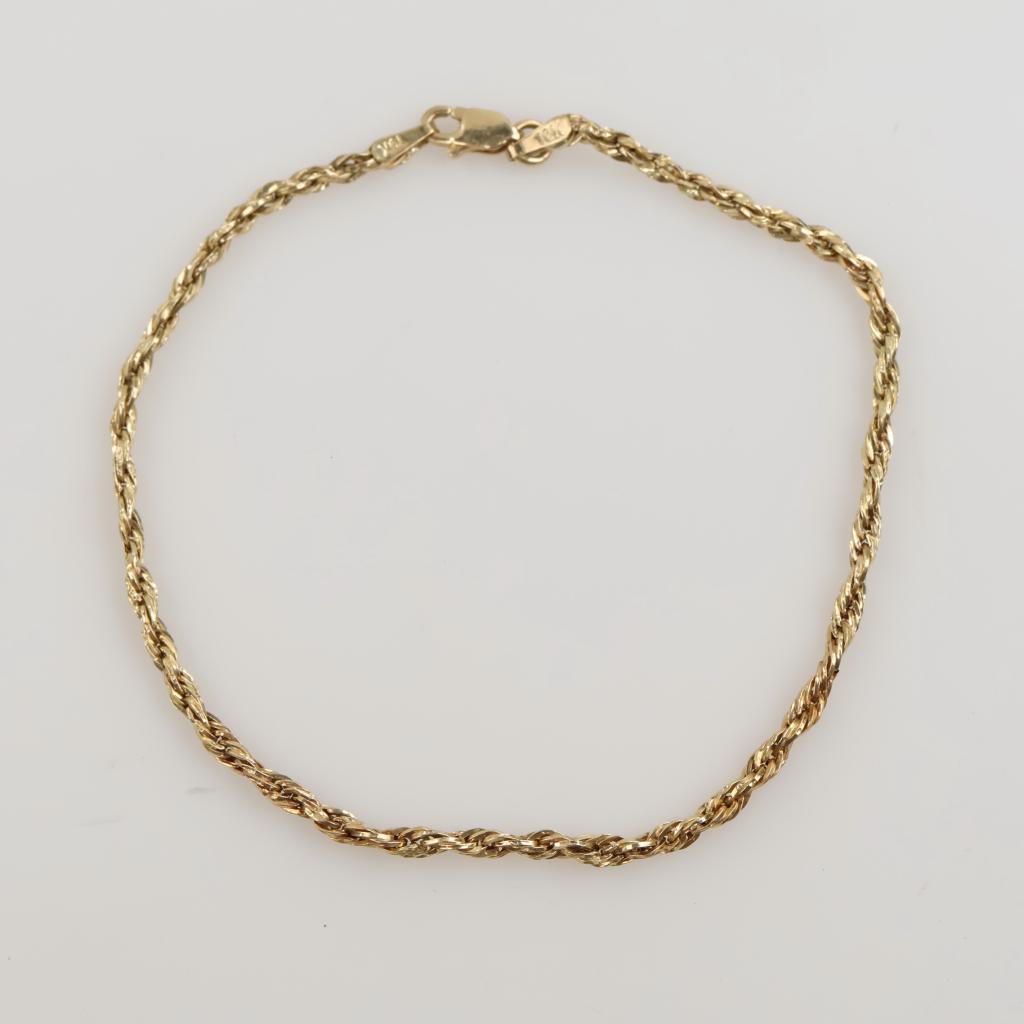 10kt Gold Hollow Rope Chain Bracelet