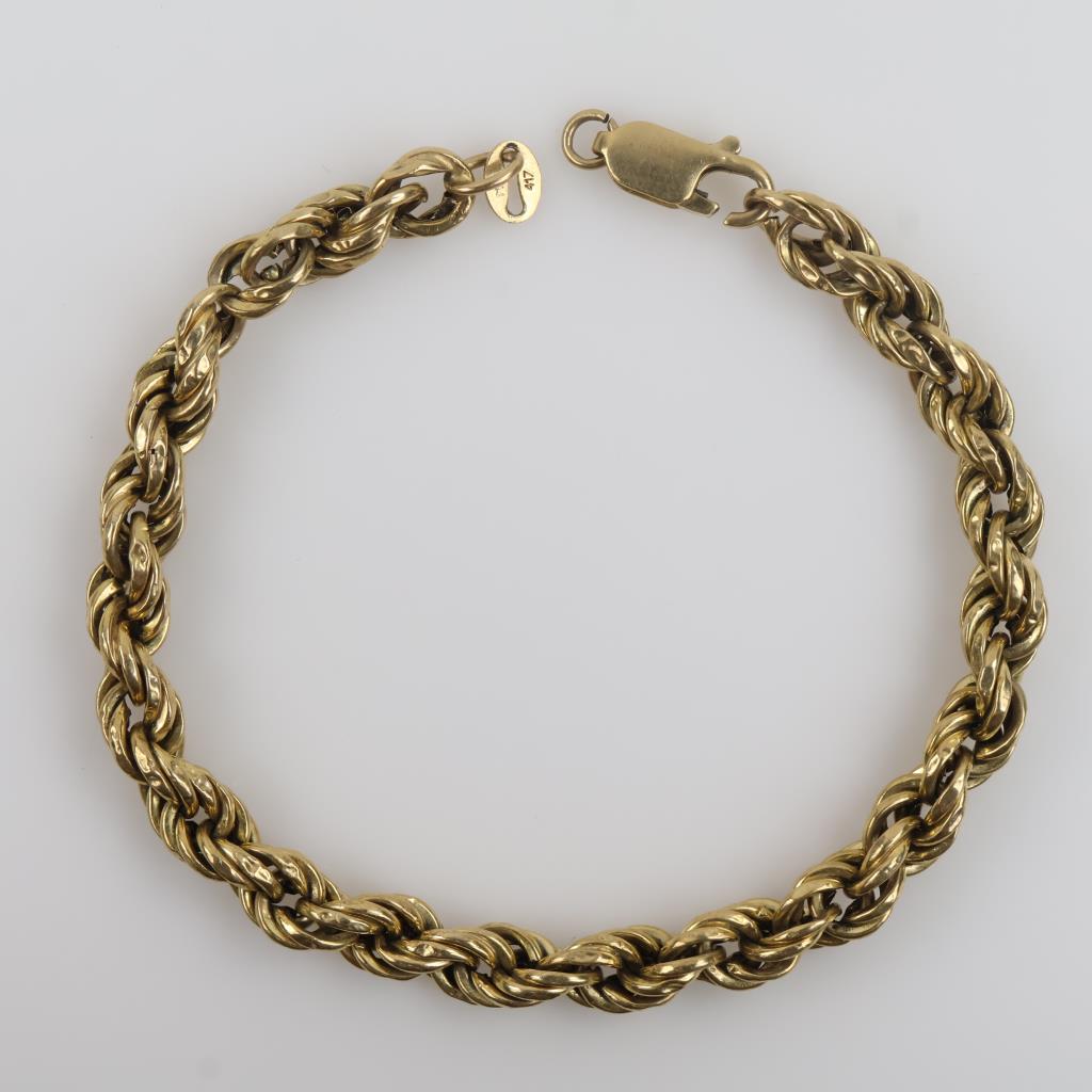 10kt Gold Hollow Rope Chain Bracelet