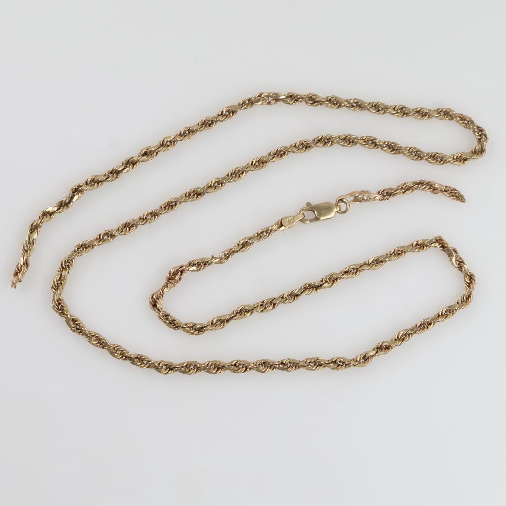 10kt Gold Hollow Rope Chain Necklace