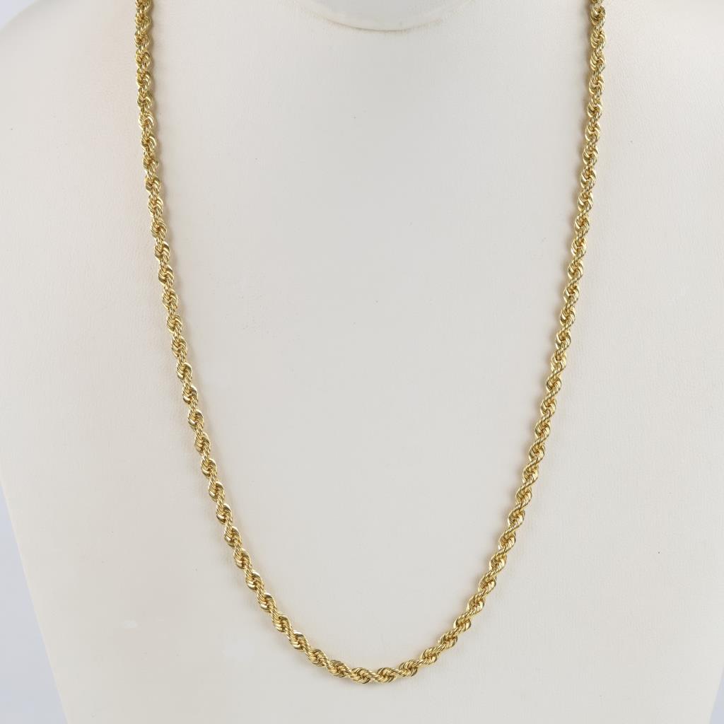 10kt Gold Hollow Rope Chain Necklace