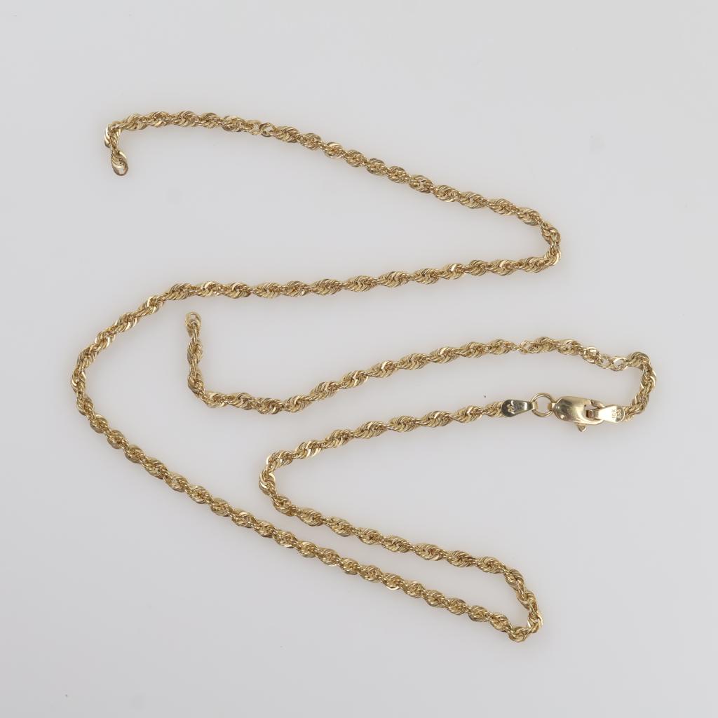 10kt Gold Hollow Rope Chain Necklace