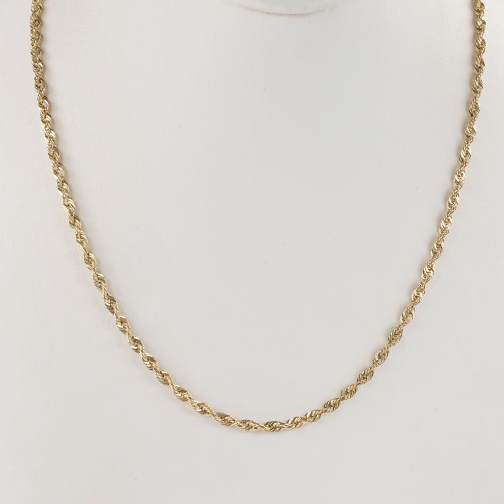10kt Gold Hollow Rope Chain Necklace
