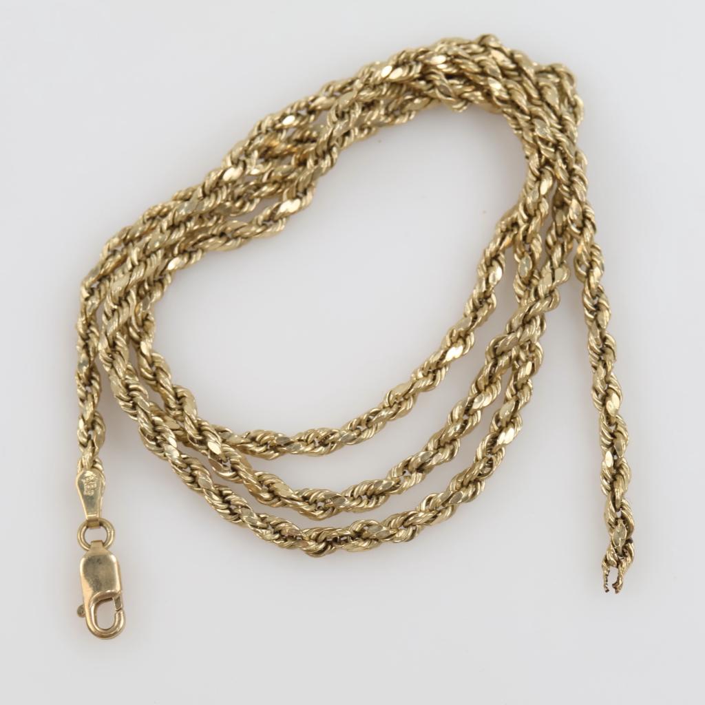 10kt Gold Hollow Rope Chain Necklace