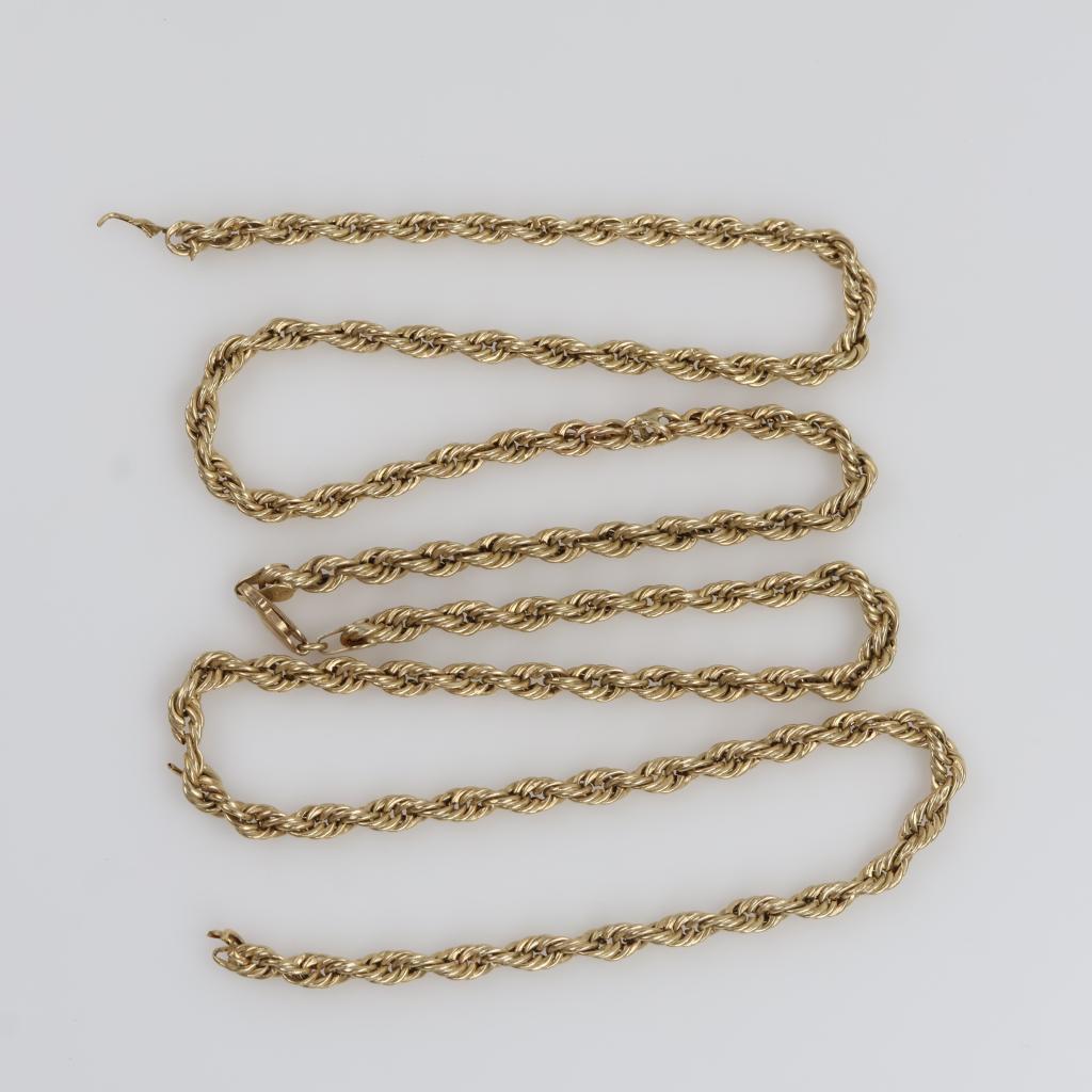 10kt Gold Hollow Rope Chain Necklace