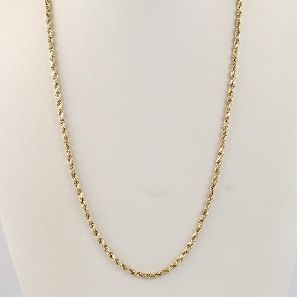 10kt Gold Hollow Rope Chain Necklace