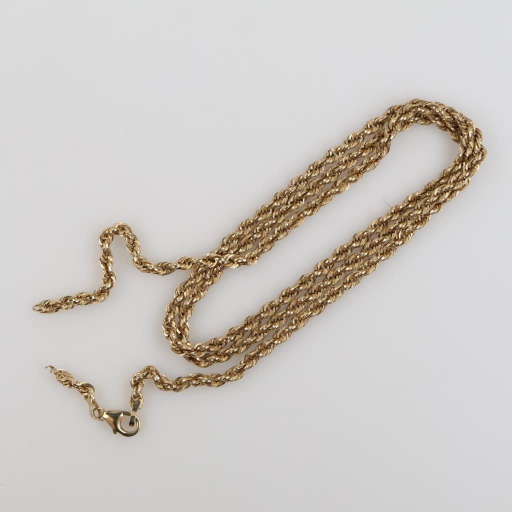 10kt Gold Hollow Rope Chain Necklace
