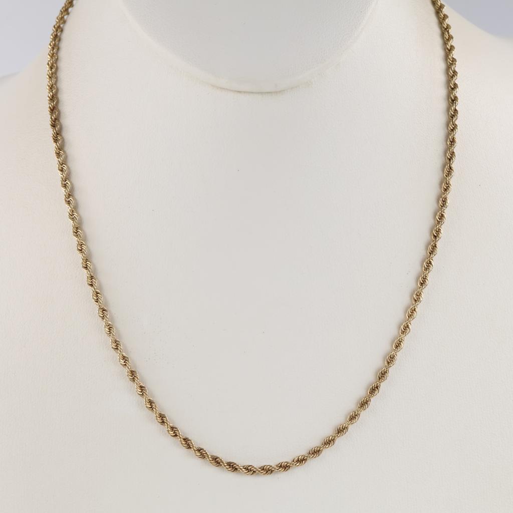 10kt Gold Hollow Rope Chain Necklace
