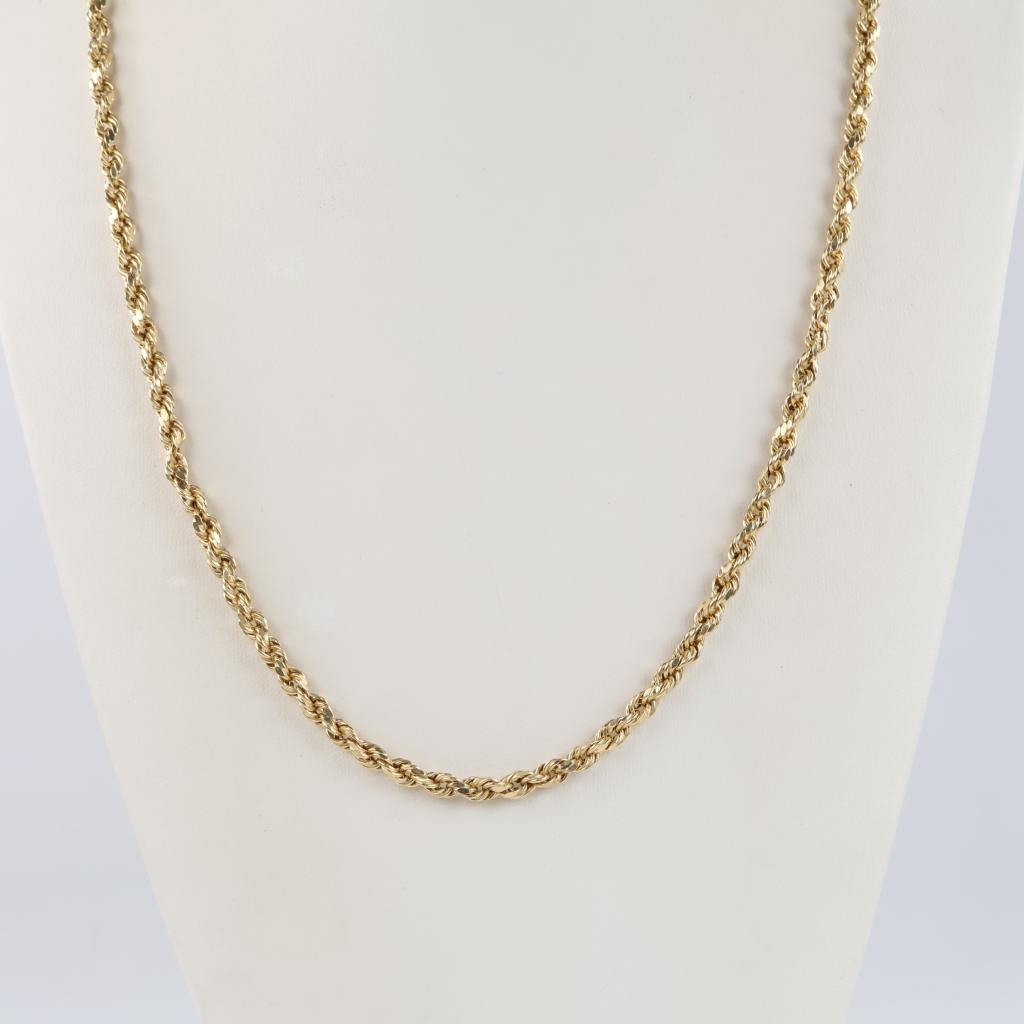 10kt Gold Hollow Rope Link Necklace