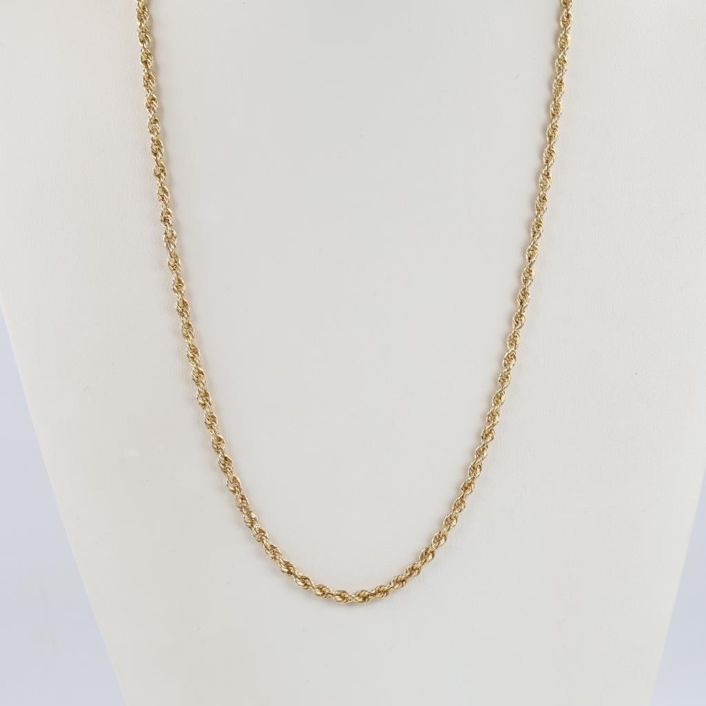 10kt Gold Hollow Twisted Rope Chain Necklace