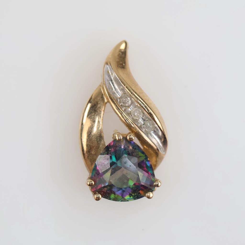 10kt Gold Iridescence Stone Diamond Accent Pendant