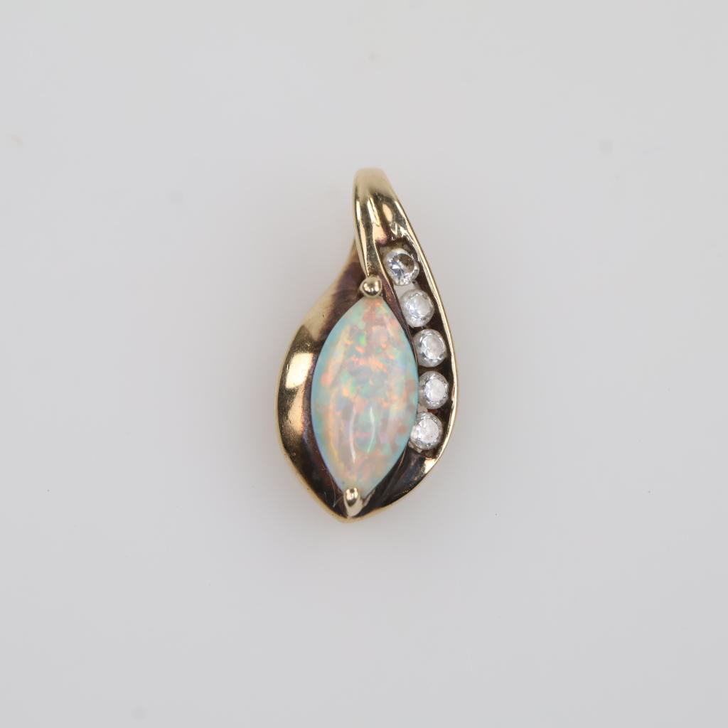 10kt Gold Iridescent Stone Clear Stone Accent Pendant